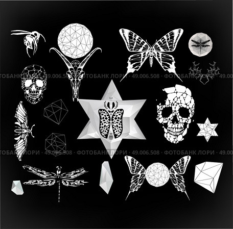 Abstract  gothic sacral illustration with polygon,  crystal design element, symbol, sign for tattoo. Стоковая иллюстрация, агентство Ingram Publishing / Фотобанк Лори