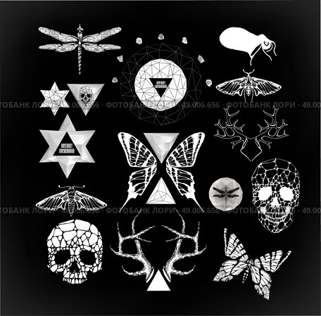 Abstract  gothic sacral illustration with polygon,  crystal design element, symbol, sign for tattoo. Стоковая иллюстрация, агентство Ingram Publishing / Фотобанк Лори