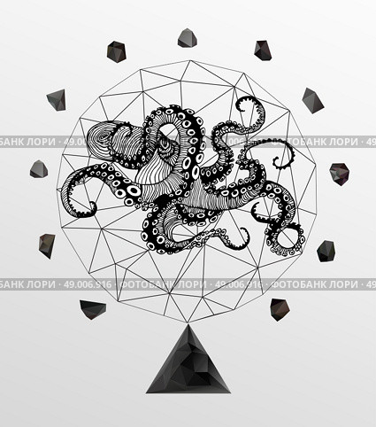 Abstract  gothic sacral illustration with polygon,  crystal design element, symbol, sign for tattoo. Стоковая иллюстрация, агентство Ingram Publishing / Фотобанк Лори