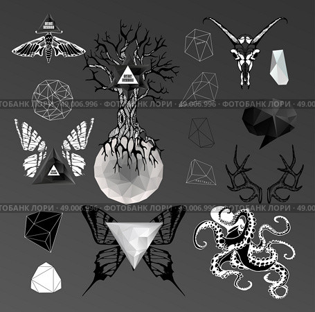 Abstract  gothic sacral illustration with polygon,  crystal design element, symbol, sign for tattoo. Стоковая иллюстрация, агентство Ingram Publishing / Фотобанк Лори
