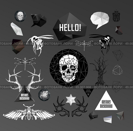 Abstract  hipster element,  drawn by hand illustration with polygon,  crystal design element, symbol, sign for tattoo. Стоковая иллюстрация, агентство Ingram Publishing / Фотобанк Лори