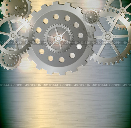 Abstract metallic industrial background with gears. Vector illustration. Стоковая иллюстрация, агентство Ingram Publishing / Фотобанк Лори