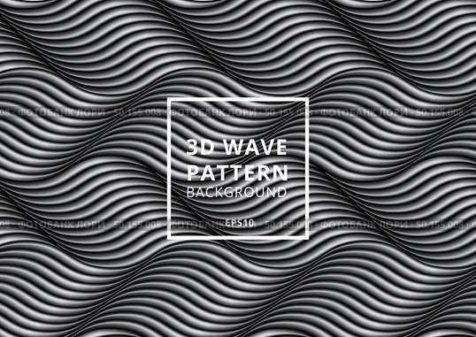 Abstract pattern black and white 3D wave or curved lines background and texture. Vector illustration. Стоковая иллюстрация, агентство Ingram Publishing / Фотобанк Лори