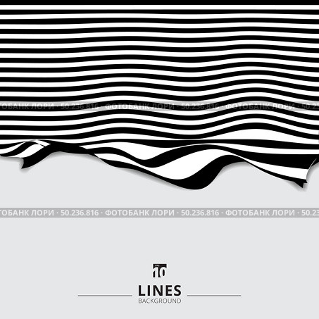 Abstract striped black and white curved line stripe wave background. Vector illustration. Стоковая иллюстрация, агентство Ingram Publishing / Фотобанк Лори