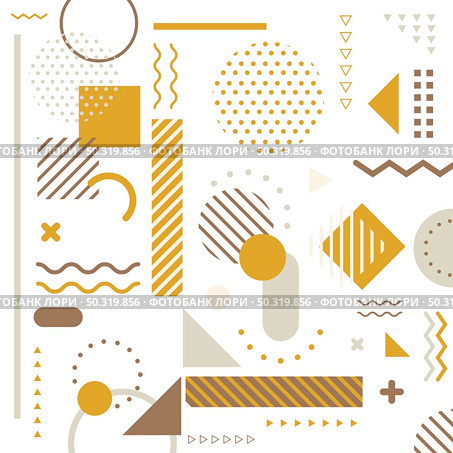Abstract yellow geometric elements pattern memphis style on white background. Vector illustration. Стоковая иллюстрация, агентство Ingram Publishing / Фотобанк Лори