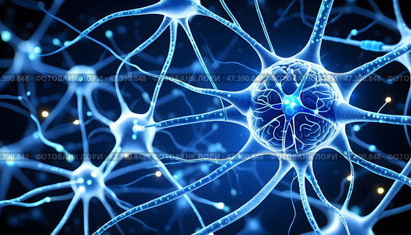 Абстрактное изображение нейронов мозга. Стоковое AI-изображение, AI-художник Анна Рогалева / Фотобанк Лори