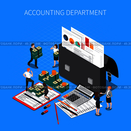 Accounting Department Isometric Composition. Стоковая иллюстрация, агентство Ingram Publishing / Фотобанк Лори