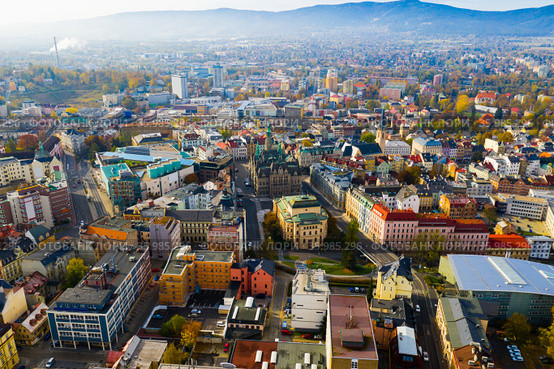 Aerial cityscape of Liberec city in Czech Republic. Стоковое фото, фотограф Яков Филимонов / Фотобанк Лори