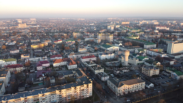Aerial view of Baranovichi cityscape with buildings and streets. Стоковое фото, фотограф Яков Филимонов / Фотобанк Лори