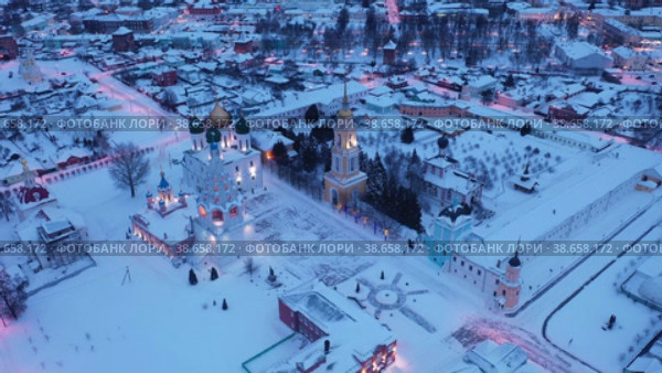 Aerial view of the architectural ensemble of ancient Kremlin. Kolomna. Russia. Стоковое видео, видеограф Яков Филимонов / Фотобанк Лори