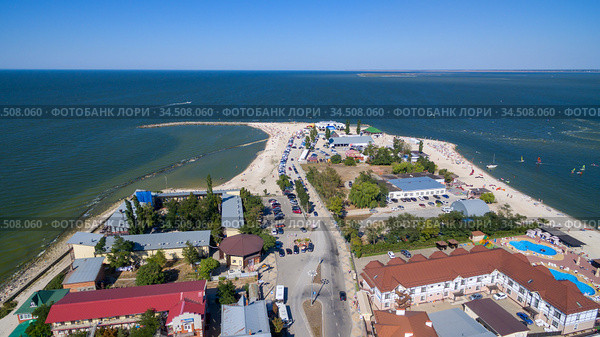 Aerial view of the Yeysk city. Russia (2020 год). Стоковое фото, фотограф Арестов Андрей Павлович / Фотобанк Лори