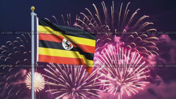 AI Generative National flag independence state Uganda, background fireworks. Стоковое AI-видео, аниматор Spirit River / Фотобанк Лори