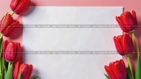 AI Generative Postcard with copyspace for text on color background with flowers for March 8. Стоковое AI-видео, аниматор Spirit River / Фотобанк Лори
