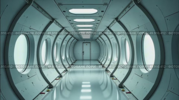 AI Generative Retrofuturism interior of the building, free space bright spacious corridor. Стоковое AI-видео, аниматор Spirit River / Фотобанк Лори