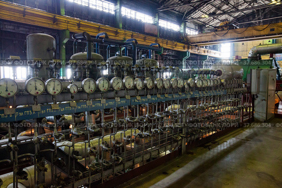 Aksu, Pavlodar region, Kazakhstan - May 29, 2012: Aksu steam power station workshop. Set of manometers. For processes control. Редакционное фото, фотограф Alexey Rezvykh / Фотобанк Лори