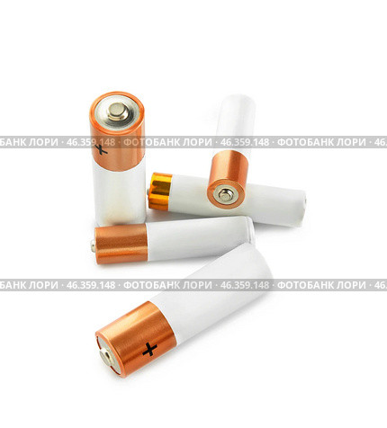 Alkaline batteries isolated on white background. Стоковое фото, фотограф Pixel_shot / Фотобанк Лори
