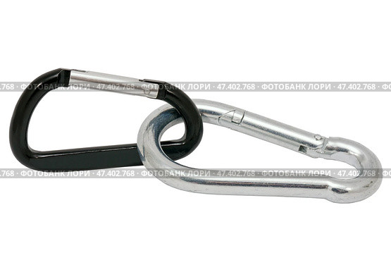 Альпинистские карабины на белом фоне. Climber carabiners on a white background. Стоковое фото, фотограф Татьяна Д / Фотобанк Лори