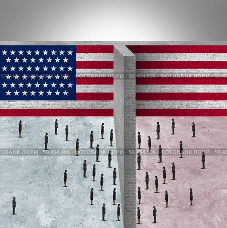 America divided and opposing American political groups with United States culture war between conservative society and liberal ideas as an election debate or US voter divisions with 3D illustration elements. Стоковое фото, агентство Ingram Publishing / Фотобанк Лори