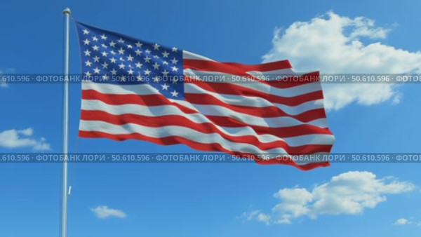 American Flag Waving in Clear Blue Sky During Bright Sunny Day. Стоковое AI-видео, аниматор Юлия Гапеенко / Фотобанк Лори