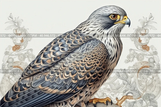 Amur Falcon on a light background,, watercolor style, Generative AI. Стоковое AI-изображение, AI-художник Анна Кривицкая / Фотобанк Лори