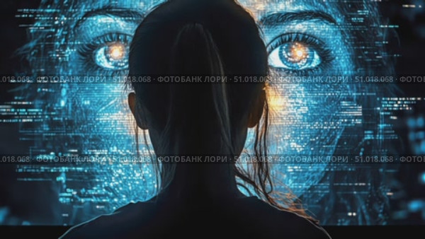 An artist expresses the intersection of technology and self-identity through a captivating visual display featuring digital imagery and emotional depth. Стоковое AI-видео, аниматор Данила Большаков / Фотобанк Лори