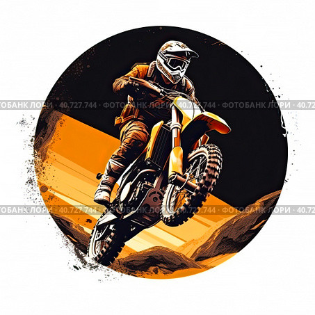 An athlete riding a motorcycle for motocross. Abstract circular background. Created by AI. Стоковое AI-изображение, AI-художник Ярославский Максим / Фотобанк Лори