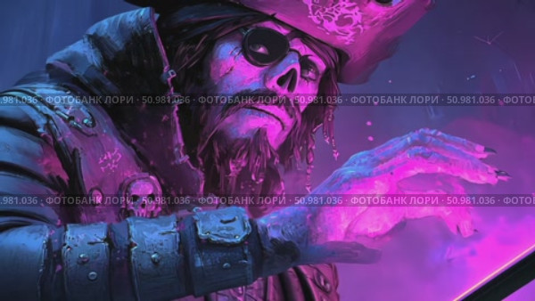 An eerie pirate casts powerful magic surrounded by mystical energy and stormy skies in a striking, colorful world filled with danger. Стоковое AI-видео, аниматор Данила Большаков / Фотобанк Лори