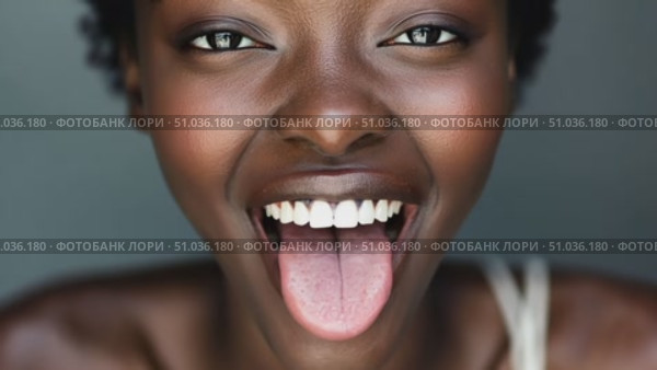 An energetic individual showcases a wide smile while playfully sticking out their tongue, exuding joy and positivity. Стоковое AI-видео, аниматор Данила Большаков / Фотобанк Лори