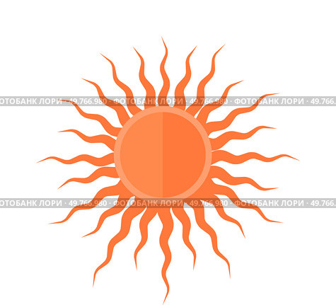 An image of an orange sun with rays extending outward on a white background, emphasizing themes of renewable energy, hope, warmth, sustainability, and environmental health.. Bright orange sun illustration on white background representing renewable energy and optimism. Стоковая иллюстрация, агентство Ingram Publishing / Фотобанк Лори