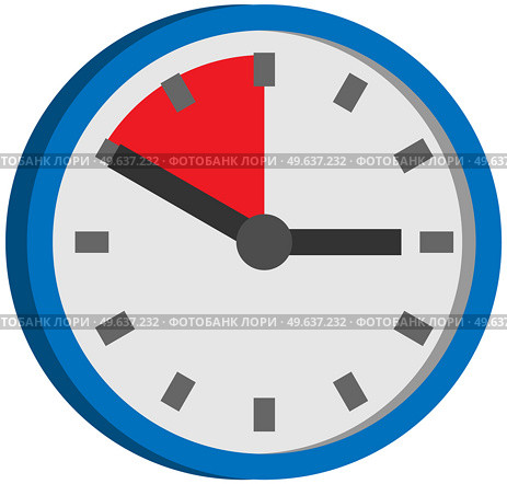 Analog clock isolated on white background. Symbol of time management, chronometer with hour and minute arrows. Clock with red area, time remaining until end of period. Countdown to deadline concept. Clock with red area, time remaining until end of period. Chronometer with hour and minute arrows. Стоковая иллюстрация, агентство Ingram Publishing / Фотобанк Лори
