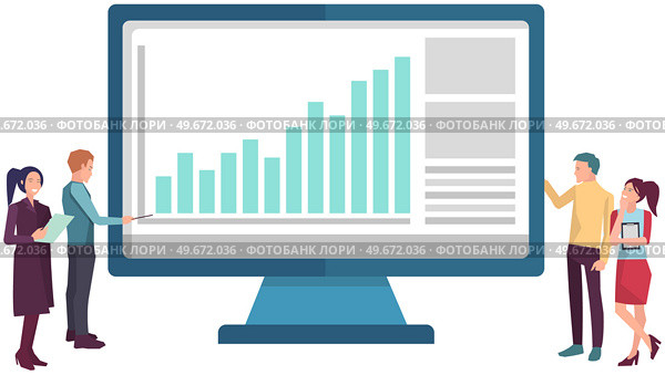 Analytics information and development statistics. Web CMS analysis measure, product testing technology, data analysis concept. Business team analyse digital marketing reports, diagram on monitor. Business team analyse reports, diagram on monitor. Analytics information and development statistics. Стоковая иллюстрация, агентство Ingram Publishing / Фотобанк Лори