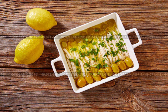 Anchovies vinegar tapas from Mediterranean Spain. Стоковое фото, агентство Ingram Publishing / Фотобанк Лори