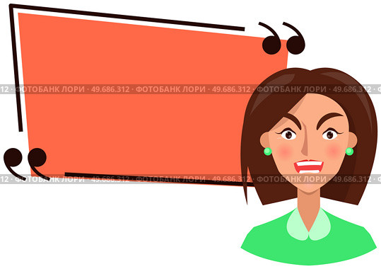 Angry adult woman and big blank speech bubble, information, thought, quote and opinion. Thinking chat box, communication and dialogue, empty discussion message above head of frusrated negative lady. Angry woman and blank speech bubble. Empty discussion message above head of frusrated negative lady. Стоковая иллюстрация, агентство Ingram Publishing / Фотобанк Лори