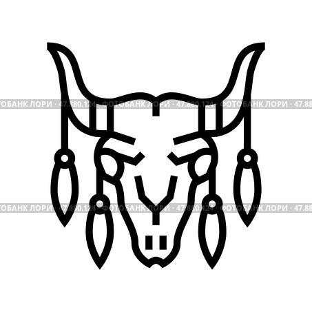 animal scull with boho decoration line icon vector illustration. Стоковая иллюстрация, иллюстратор Vectorwin / Фотобанк Лори
