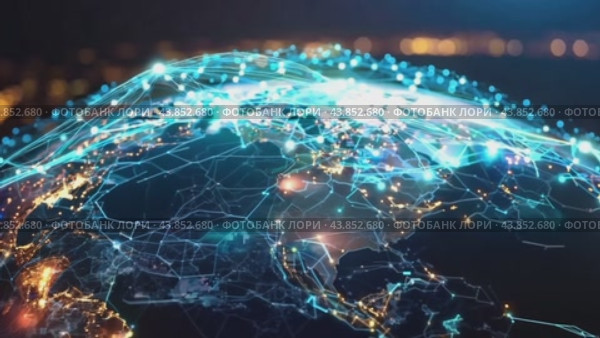 Animated background with globe shrouded in internet networks. Стоковое AI-видео, аниматор Юрий Поздников / Фотобанк Лори