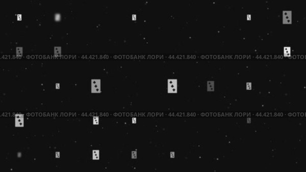 Анимация шаблона, состоящая из равномерно расположенных трех игральных карт разного размера и непрозрачности. Анимация прозрачности и размера. Бесшовная закольцованная анимация в формате 4k на черном фоне со звездами. Стоковое видео, видеограф Карпенко Алексей / Фотобанк Лори