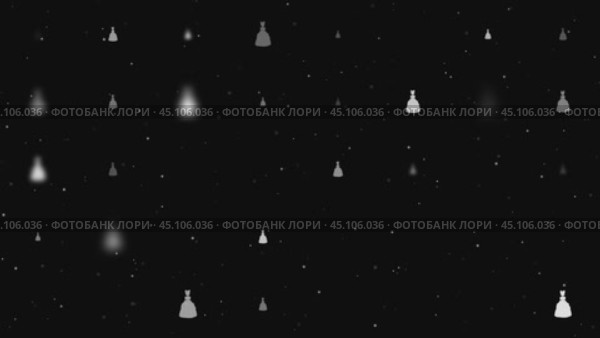 Анимация шаблона, состоящая из равномерно расположенных символов принцессы разного размера и непрозрачности. Анимация прозрачности и размера. Бесшовная закольцованная анимация в формате 4k на черном фоне со звездами. Стоковое видео, видеограф Карпенко Алексей / Фотобанк Лори