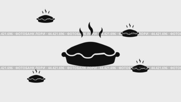 Анимация увеличения и уменьшения изображения символа горячего пирога. Большой черный символ в центре и четыре маленьких символа вокруг. Плавная закольцованная анимация в формате 4k на белом фоне. Стоковое видео, видеограф Карпенко Алексей / Фотобанк Лори