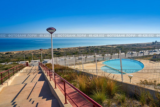 Arenals del Sol Beach in Elche Elx of Alicante in Costa Blanca at Spain aerial view. Стоковое фото, агентство Ingram Publishing / Фотобанк Лори