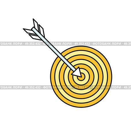 Arrow with Target Icon. Arrow with target icon. Target icon. Arrow hit goal ring in archery target. Business design element. Design element, sign, symbol, icon in flat. Vector illustration. Стоковая иллюстрация, агентство Ingram Publishing / Фотобанк Лори