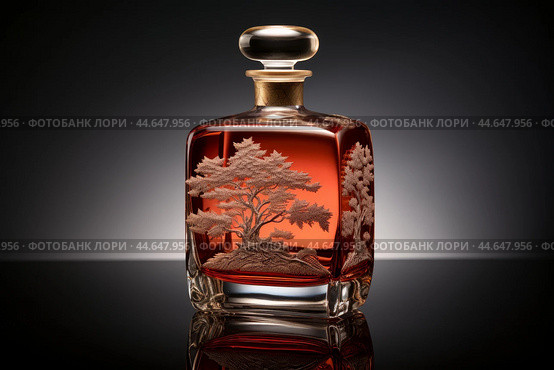 Artistic etched glass whiskey bottle. Стоковое AI-изображение, AI-художник Иван Рябоконь / Фотобанк Лори