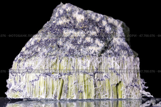 Asbestos mineral, vein in serpentinite mineral. On a black background. Стоковое фото, фотограф Евгений Ткачёв / Фотобанк Лори