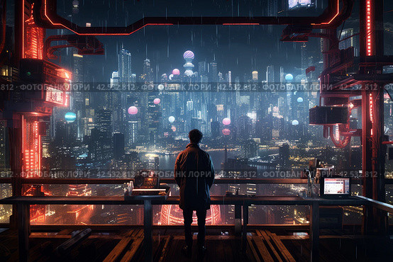 Asian man cyberpank. Generate Ai. Стоковое AI-изображение, AI-художник Иван Рябоконь / Фотобанк Лори