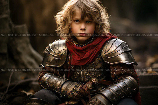 Audacious Medieval child knight. Generate Ai. Стоковое AI-изображение, AI-художник Иван Рябоконь / Фотобанк Лори