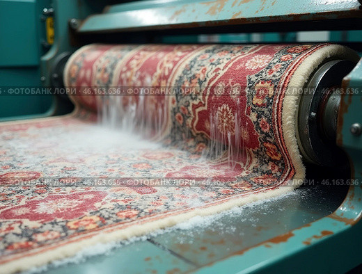 Automatic washing and cleaning of carpets. Industrial line for washing carpets. Стоковое AI-изображение, AI-художник Евгений Ткачёв / Фотобанк Лори
