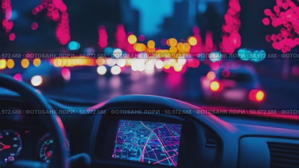 Autonomous navigation display while cruising through a vibrant, blurred cityscape at night. Стоковое AI-видео, аниматор Данила Большаков / Фотобанк Лори