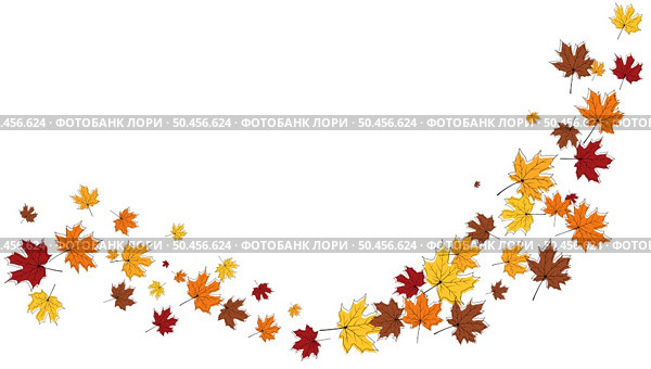 Autumn frame with blowing maple leaves over white Background. Elegant maple fall sketch doodle design. Vector Illustration. Стоковая иллюстрация, агентство Ingram Publishing / Фотобанк Лори