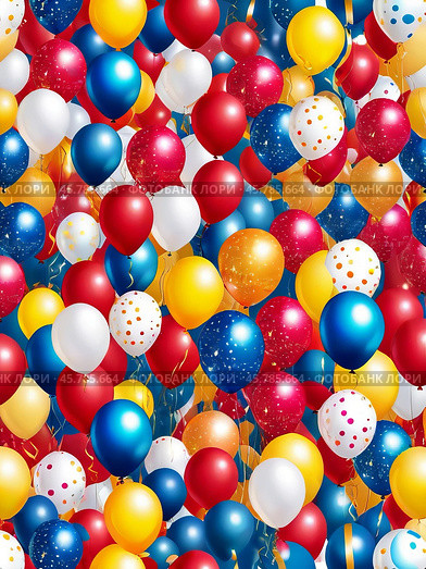 Background from colorful colored inflatable balls. Стоковое AI-изображение, AI-художник Ульянов Александр / Фотобанк Лори