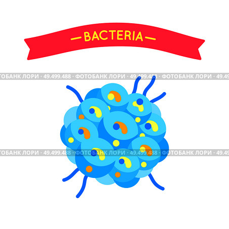 Bacteria or dangerous spherical form virus containing many cells with lines and spots isolated with space for inscription. Flat vector cartoon germ.. Cartoon Globular Bacteria with Bubbles and Feelers. Стоковая иллюстрация, агентство Ingram Publishing / Фотобанк Лори
