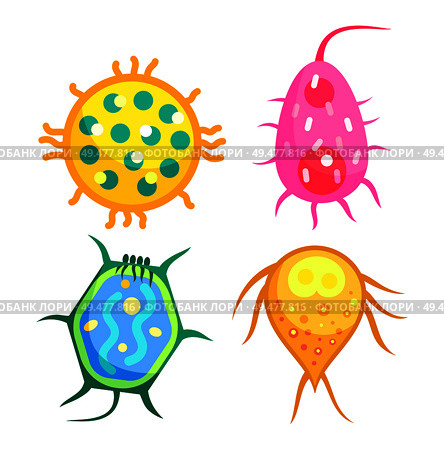 Bacteria stack isolated on white banner, vector microorganism with different shape bodies and appendices, biological card with viruses and germs icons. Bacteria Stack Isolated Microorganism Vector Icons. Стоковая иллюстрация, агентство Ingram Publishing / Фотобанк Лори